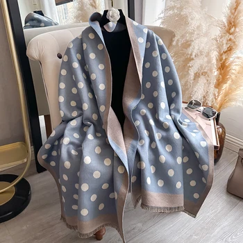Women's Luxury Faux Cashmere Scarf Dot Pattern Warm Thick Pashmina Blanket Poncho Fashion Print for Autumn Winter