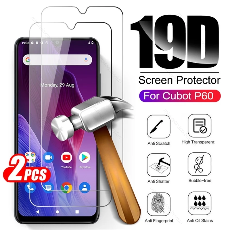 

2PCS Full Cover Tempered Glass For Cubot P60 P 60 60P 4G 2022 6.52" 9H Premium Screen Protector Explosion-proof HD Film Cubotp60