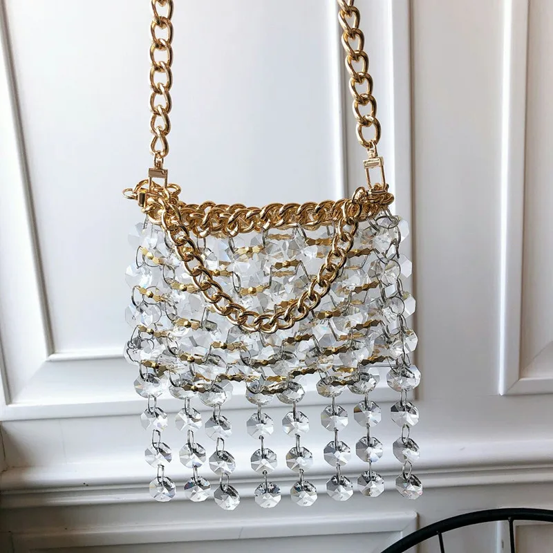 2022 spring and summer new Korean foreign style hand-woven bag crystal square hand-held one-shoulder messenger women |