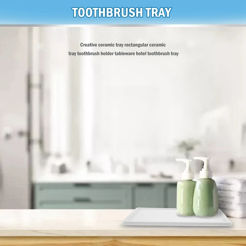 Rectangular Ceramic Tray Plate White Porcelain Rectangular Plate Mouthwash Cup Tray Bathroom Living Storage Tray 4