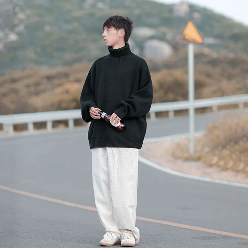 2024 New High Neck Sweater Korean Edition Fashion Men's And Women's Autumn And Winter Texture Thickened Loose Knitted Sweater