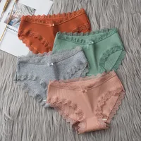 4 pièces culottes de bikini à bordure ondulée en dentelle, culottes intimes élastiques confortables et respirantes, lingerie et sous-vêtements pour femmes 3