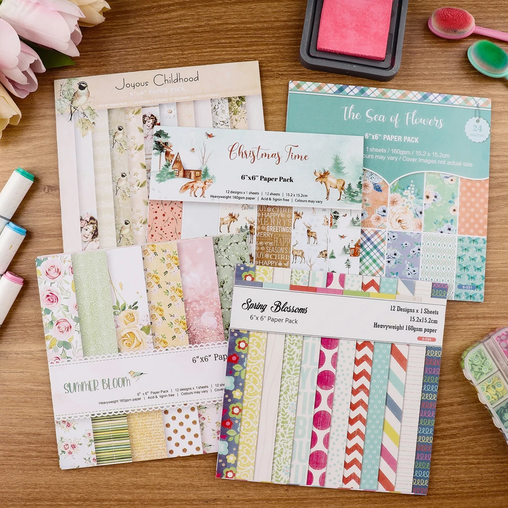 6x6inch Single-Sided Scrapbook Paper Pad 12 Sheets Marble Pattern Watercolor Cardstock Paper Mixture for Cardmaking