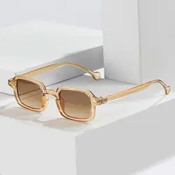 Retro Gradient Eyewear Leopard Blue Square Sunglasses Women Shades Rivets Decoration Men Sun Glasses