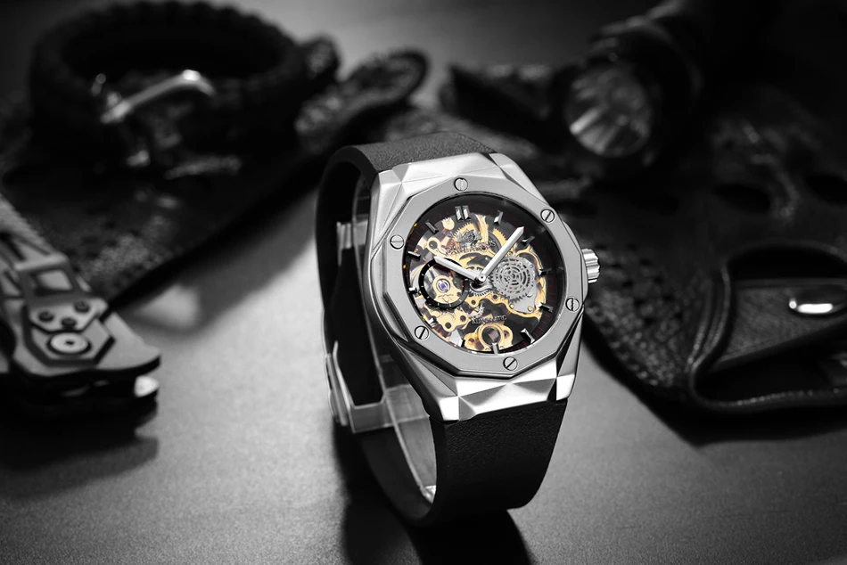 2022 New Mens Automatic Watches 45mm Hollow Dial Waterproof Dive Mechanical Wristwatches Casual Fashion Rubber Strap AAA Clocks