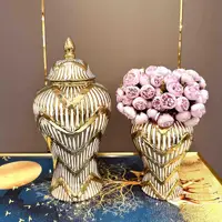 Gold Ceramic General Can Porcelain Handicraft Ginger Jar Striped Storage Tank Seal Vase Vintage Bottle Home Decoration 2