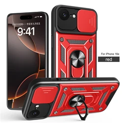 Armored Protective Shell with Magnetic Ring and Camera Safeguard for iPhone 16e (Red)