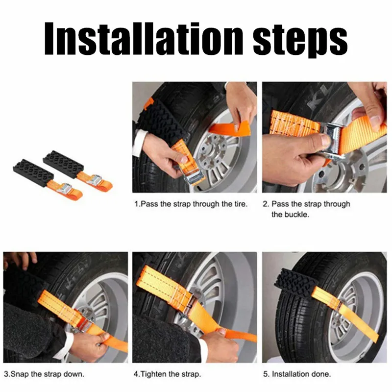 Tire Chains 1/2/4PCS Durable PU Anti-Skid Car Tire Traction Blocks With Bag Emergency Snow Mud Sand Tire Chain Straps For Snow Mud Ice