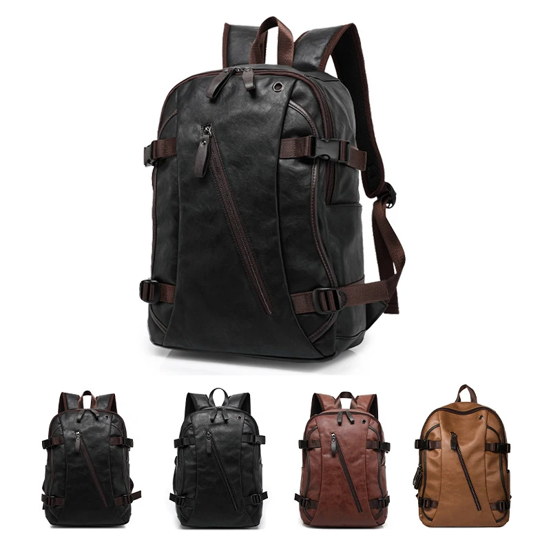 Korean Fashion PU Leather Travel Backpack Carry On Waterproof Students Schoolbag Causal Business Laptop Daypack for Men Women