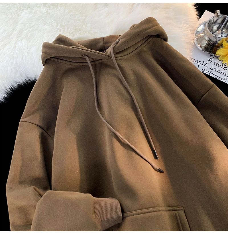 

Women Sweatshirts Autumn Winter Solid Color Korean Pullovers Sudaderas Kpop Tops Streetwear Y2k Fleece Warm Casual Hoodie 후드티