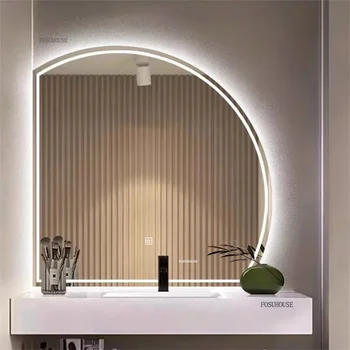 โมเดิร์นสมาร์ทครึ่งวงกลม Bath กระจกหรูหราติดผนัง LED แต่งหน้ากระจกอ่างล้างจาน Designer Vanity กระจก Light 1