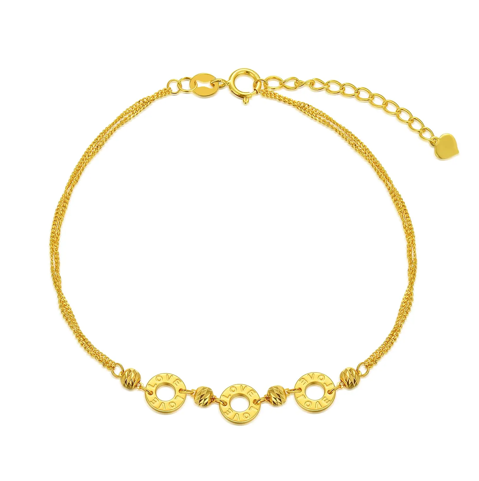YFN 18K Solid Gold Round Circle Bracelet for Women Italian Cuban Double Chains Bracelet Fine Jewelry Gift for Women