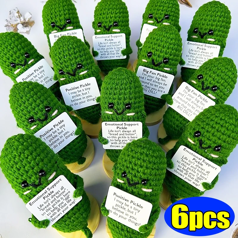 

1/6pcs Handmade Emotional Cucumber Cute Handwoven Ornaments Funny Crochet Positive Energy Potato Support Pickles with Card Gift