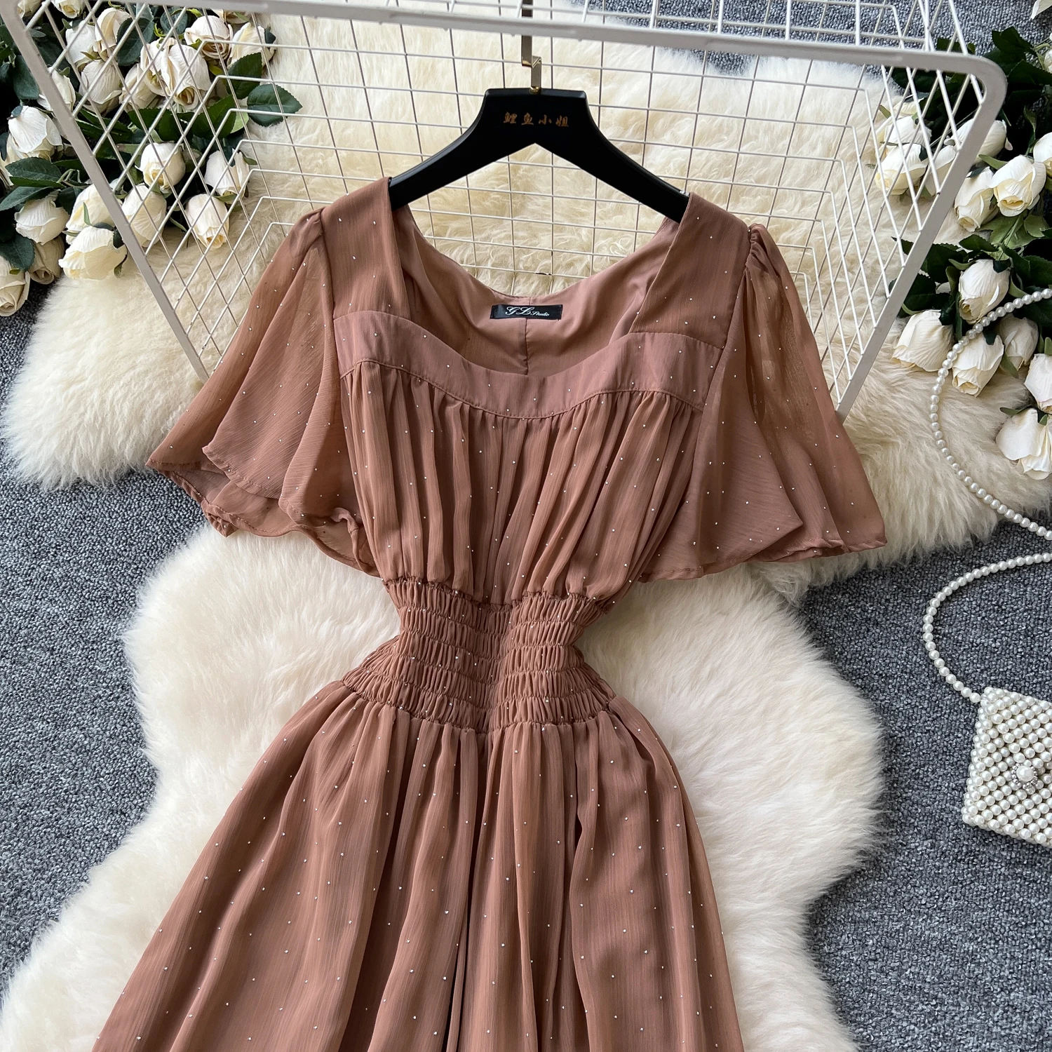 Elegant Sexy High Waist chiffon glitter Vacation Vestidos Slim Women Party Ceremonial Dress