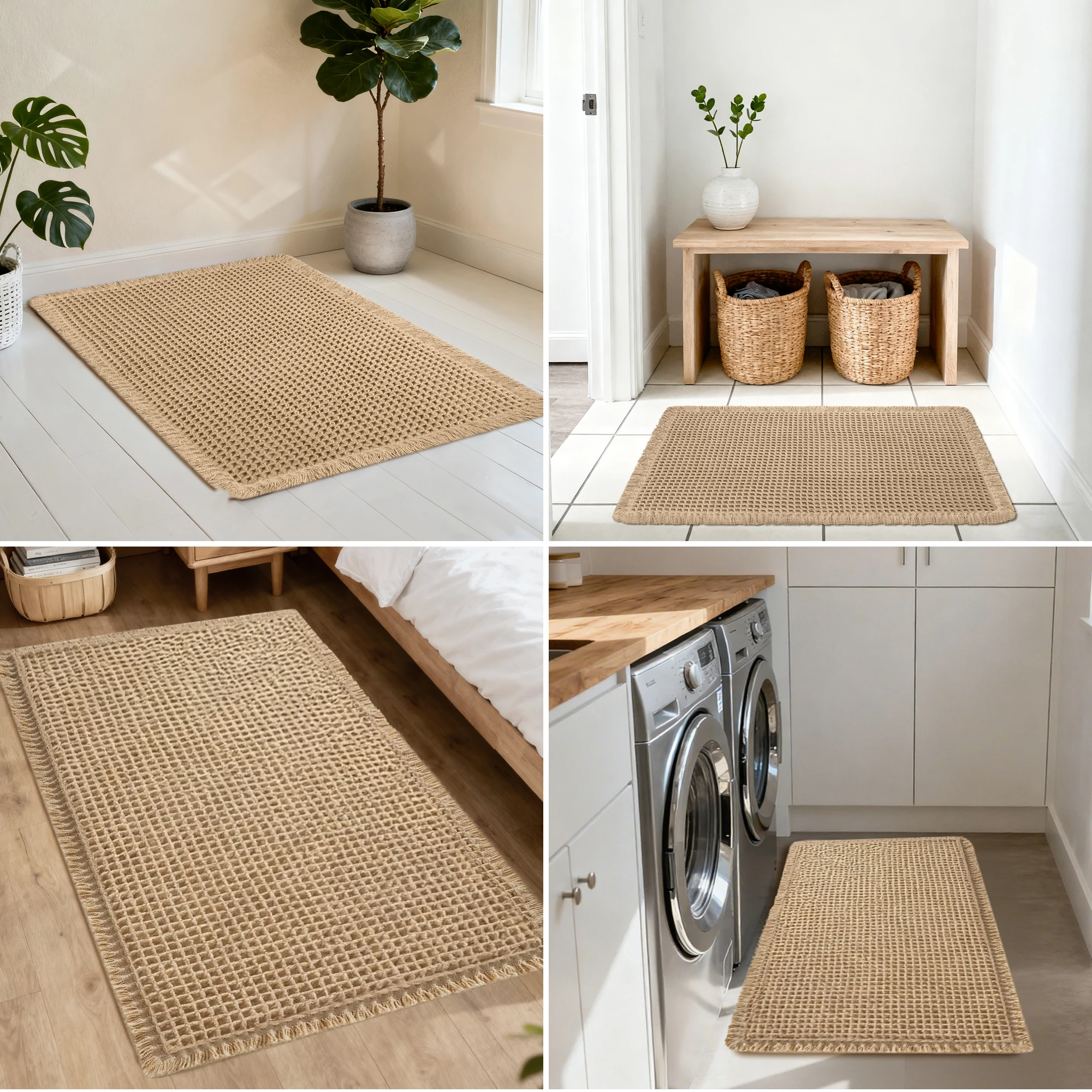 Waffle Bath Mat Rug Super Absorbent Non Slip Boho Mats Washable - Image 3