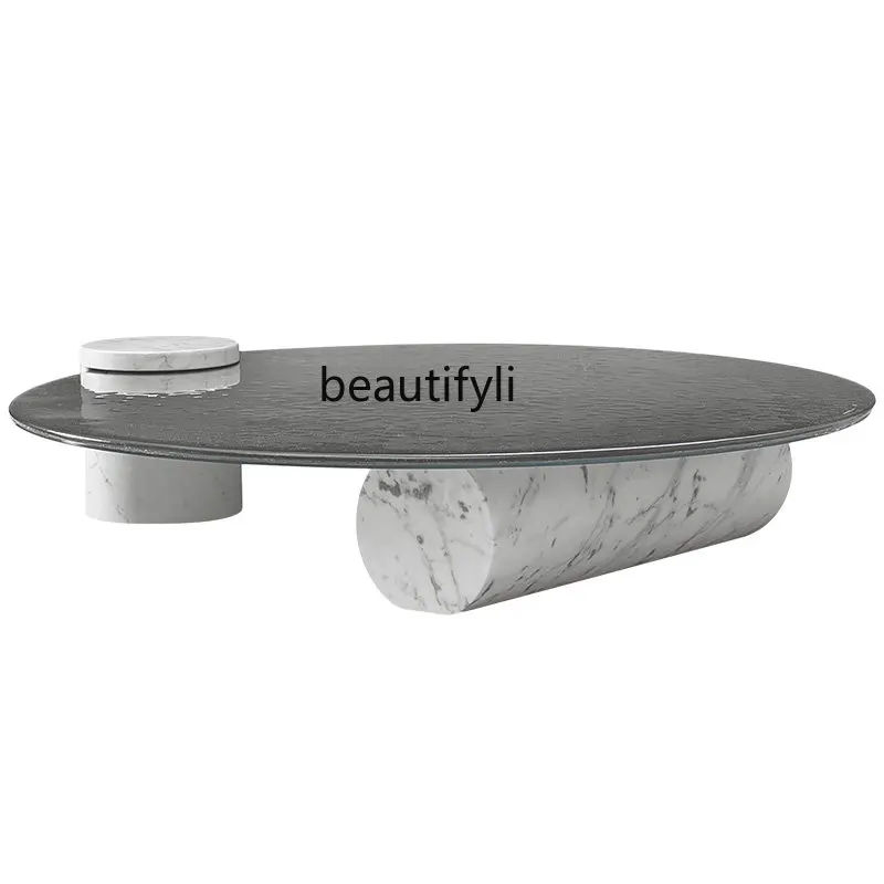 

Glass Tea Table Combination Modern Minimalist Italian Light Luxury Minimalist Creative Nordic Marble round Tea Table