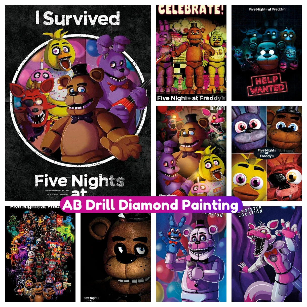 

FNAF-Ultimate Group Game AB Diamond Painting 5D Full Square Round Mosaic Embroidery Cross Stitch Kit Rhinestone Handicraft Gift