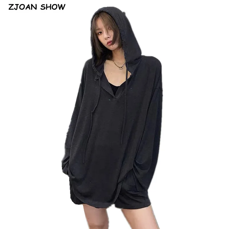 

Harajuku Looose Hooded Pullovers Hoodies Draw String Hooded Pure Color Joker Long-Sleeve Women Casual Jumper Sports Sweats