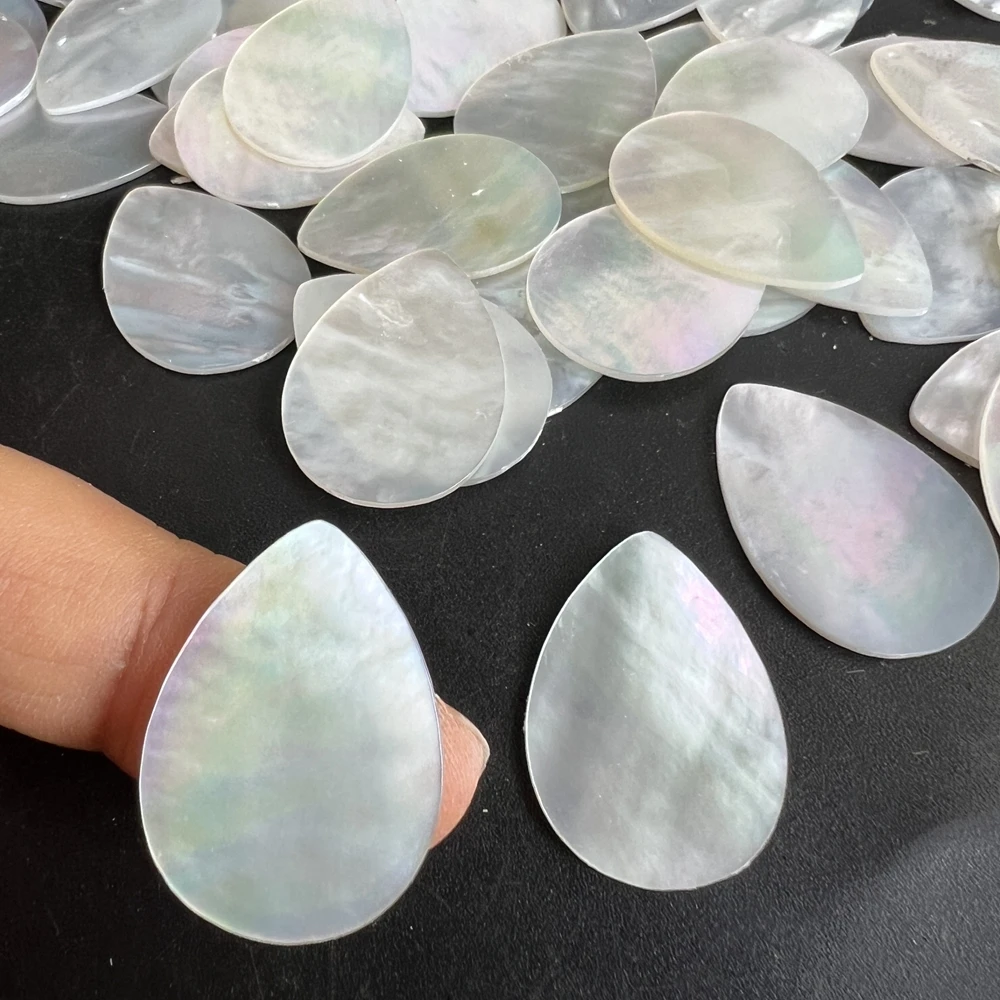 200개/몫 18x25mm 천연 페어 더블 플랫 마더 오브 펄 쉘 눈물방울 모양 쉘 슬라이스