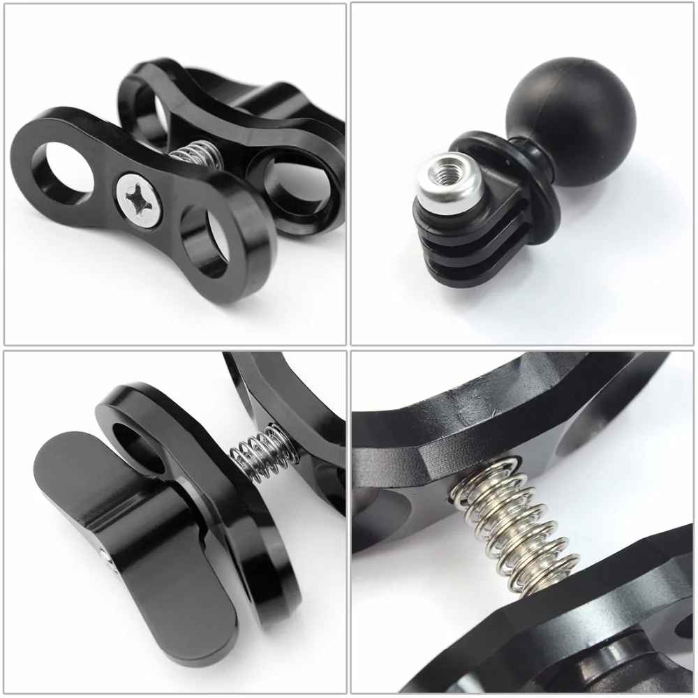 Tauchen Lichter ABS Ball Basis Adapter mit CNC Schmetterling Clamp Clip für Gopro 5 4 yi Sjcam GitUp Action /DSLR Kameras 360 Rotation – Detail 10