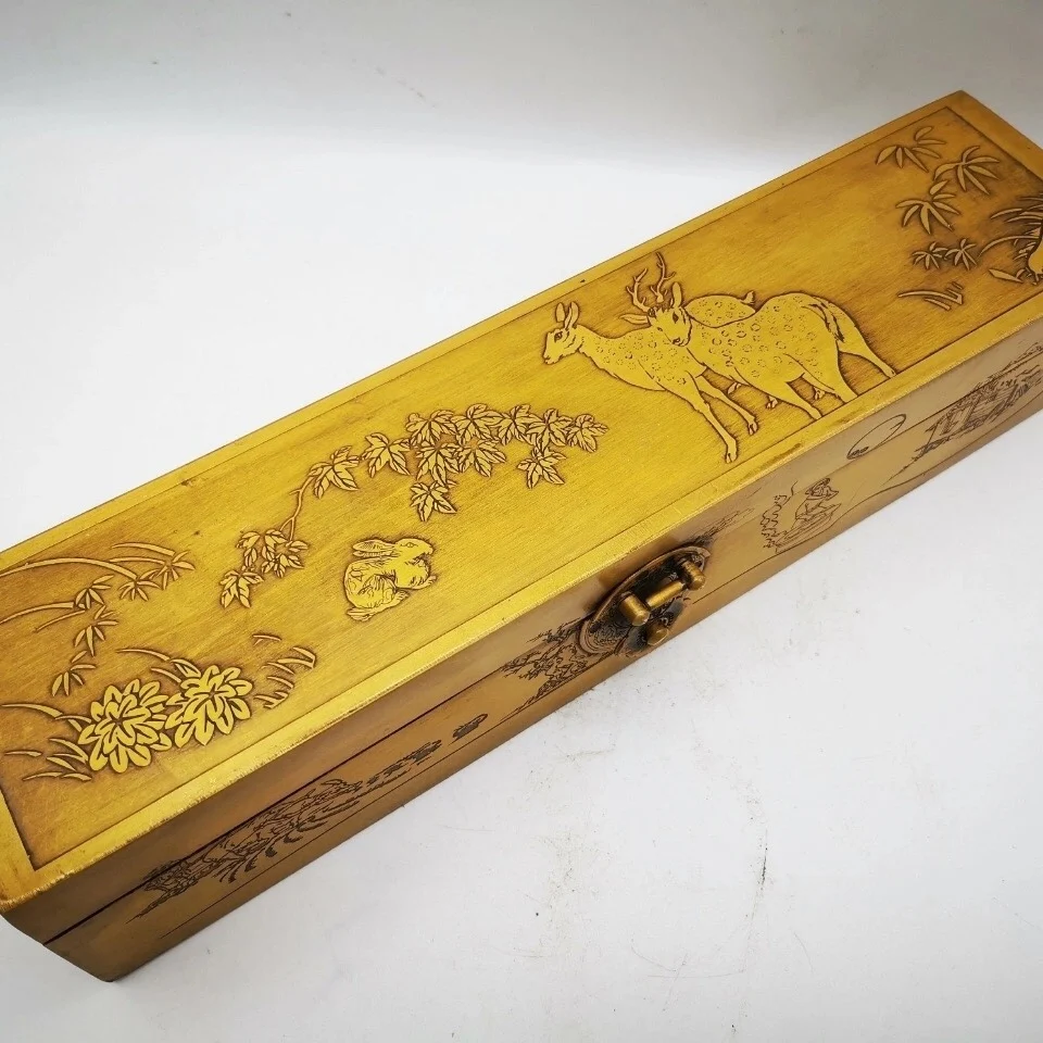 

Storage carved sika deer rectangular copper box, copper jewelry box, lock Home Decoration Crafts