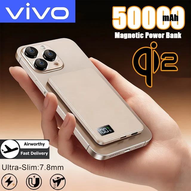 VIVO 50000mAh Slim Magnetic Wireless Power Bank 22.5W External Battery Power Bank For MagSafe For iPhone Samsung 2026New 1
