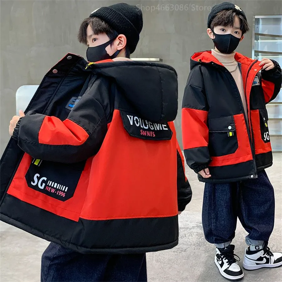 4 6 8 10 12 14 Years Big Boys Jacket Autumn Winter Thicken Warm Teenager Kids Jackets Fashion Long Style Zipper Hooded Boys Coat