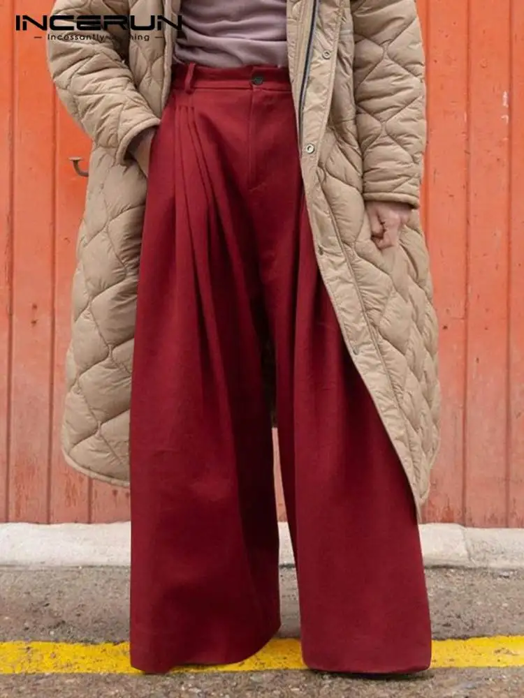 Fashion Men Wide Leg Pants Joggers Button Streetwear Loose Solid Color Trousers High Waist Casual Pantalon S-5XL INCERUN wide leg pants wide leg sweatpants