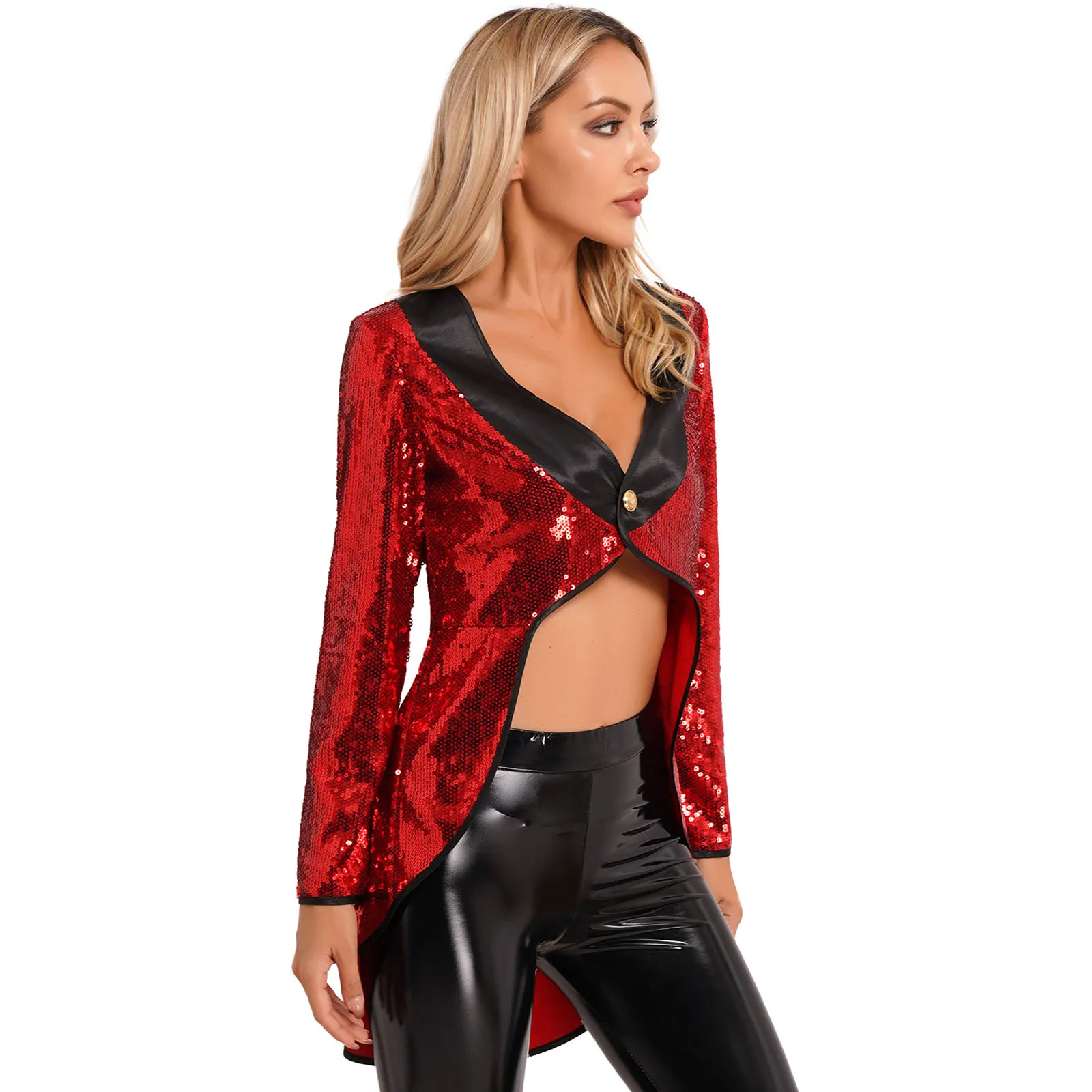 Womens Halloween Mutatványos ruhát Körönd tailcoat kabát Szikrázás Flitter one-button Szmoking outerwear ruhát Felfelé Kellékek