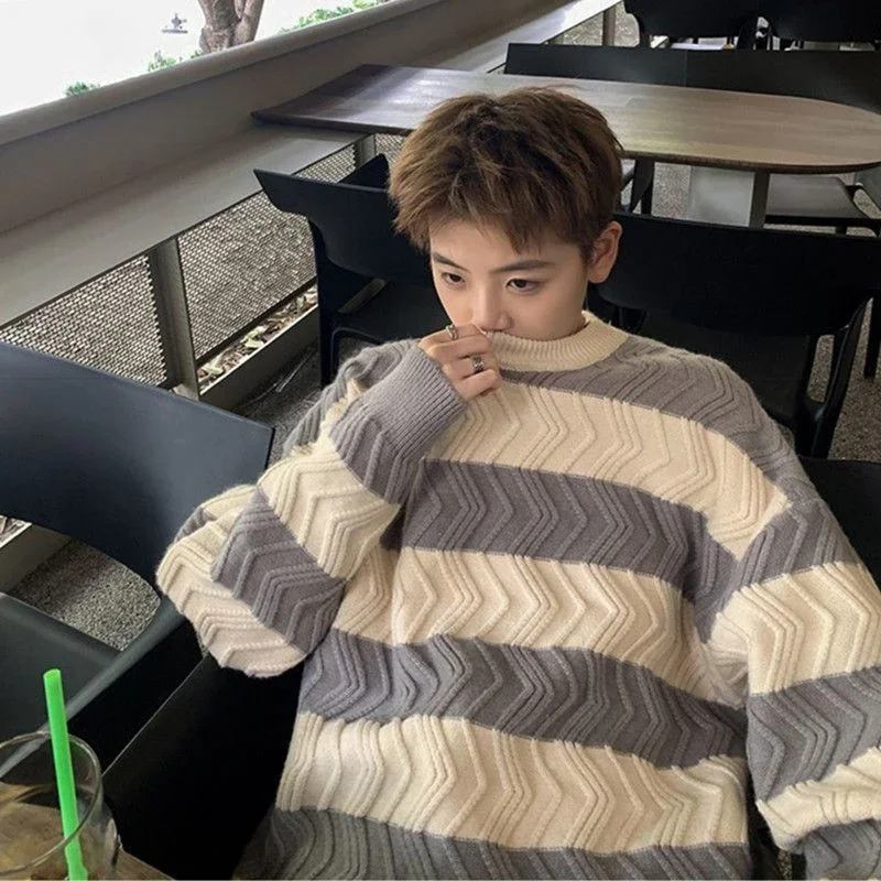 Sweaters for Men and Women Couple Outfit Retro Zebra Stripes Contrasting Colors Bottom Layer Loose Knit Sweater Outerwear Y2k