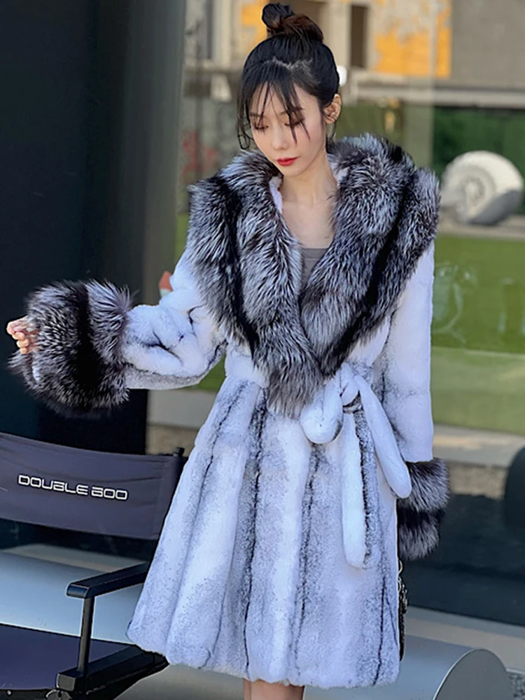 Winter Women Real Rabbit Fur Coat Long Natural Rabbit Fur Jacket - Main Image