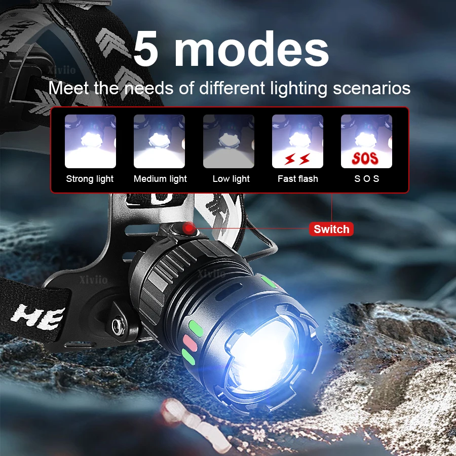9800000LM 초강력 헤드램프 4000M 고출력 LED 헤드라이트 USB 충전식 헤드 플래시라이트 형광등 낚시용