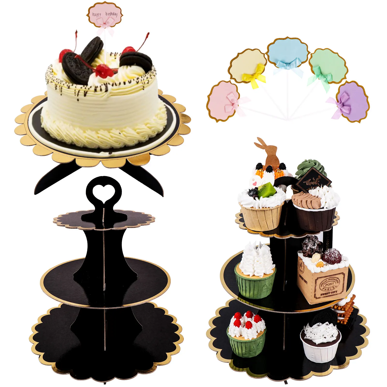 3 Pack Cardboard Cupcake Stand Dessert Tower 3 Tier+1Tier Paper Cake Holiday wedding birthday Party Cake Rack