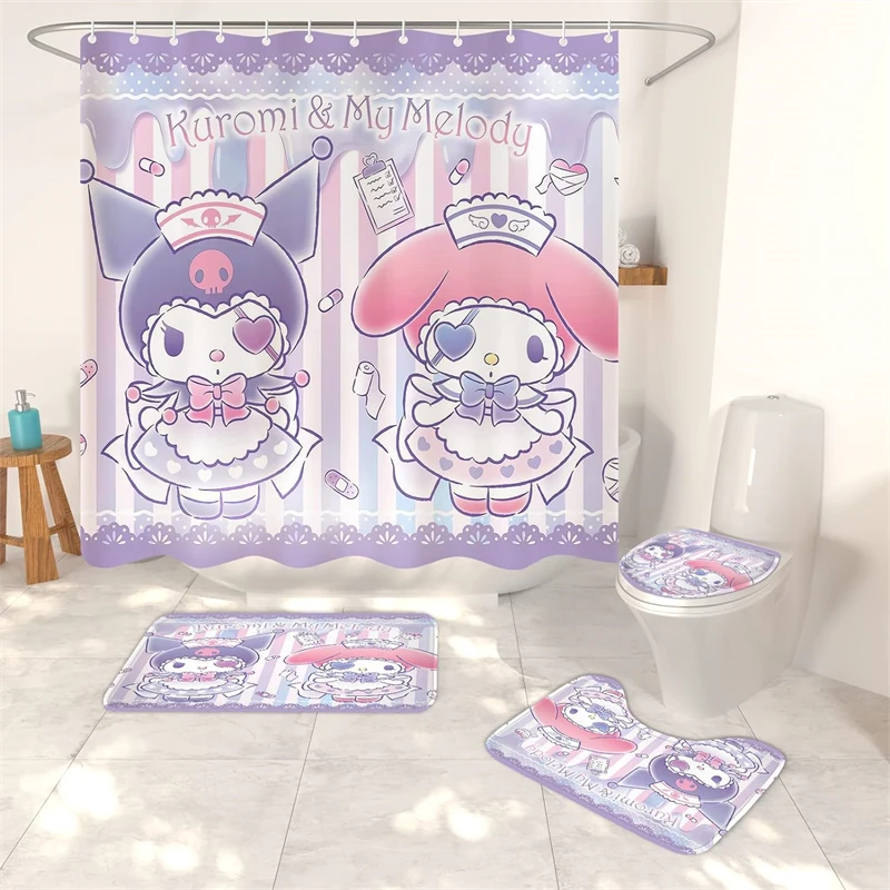 

Shower Curtain Four Piece Set Hello Kitty Bathroom Waterproof Carpet Toilet Mat Bathroom Accessories Bathroom Decor
