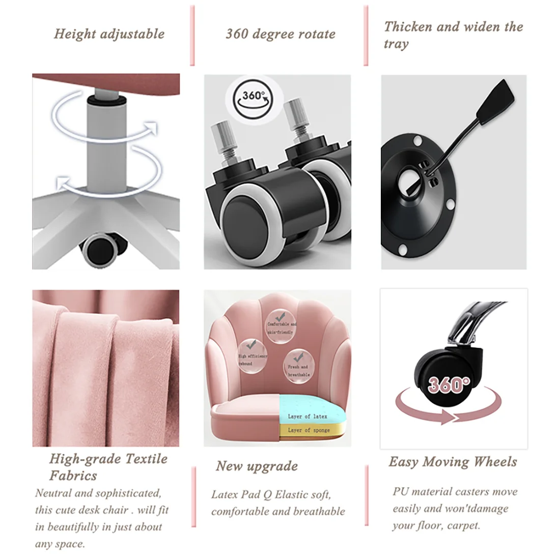 Cute Petal Desk Chair Velvet Home Office Butterfly Chairs with Bow Cushion Makeup Vanity Chair for Bedroom Computer Task Chairs 5