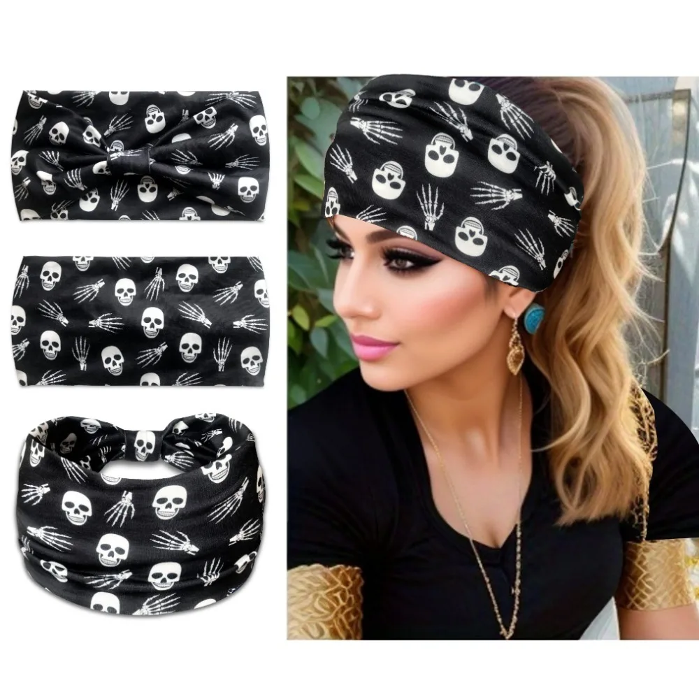 1pc Mode Nicht Slip Punk Stirnband Schädel Muster Stirnband Halloween Kopfbedeckungen Verknotet Haarband Haar Styling Zubehör