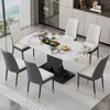Dining Table Set for 6, Marble Kitchen Table Chair Set for 6, Rectangular Kitchen Table with 6 Pu Leather Upholstered Chair 1