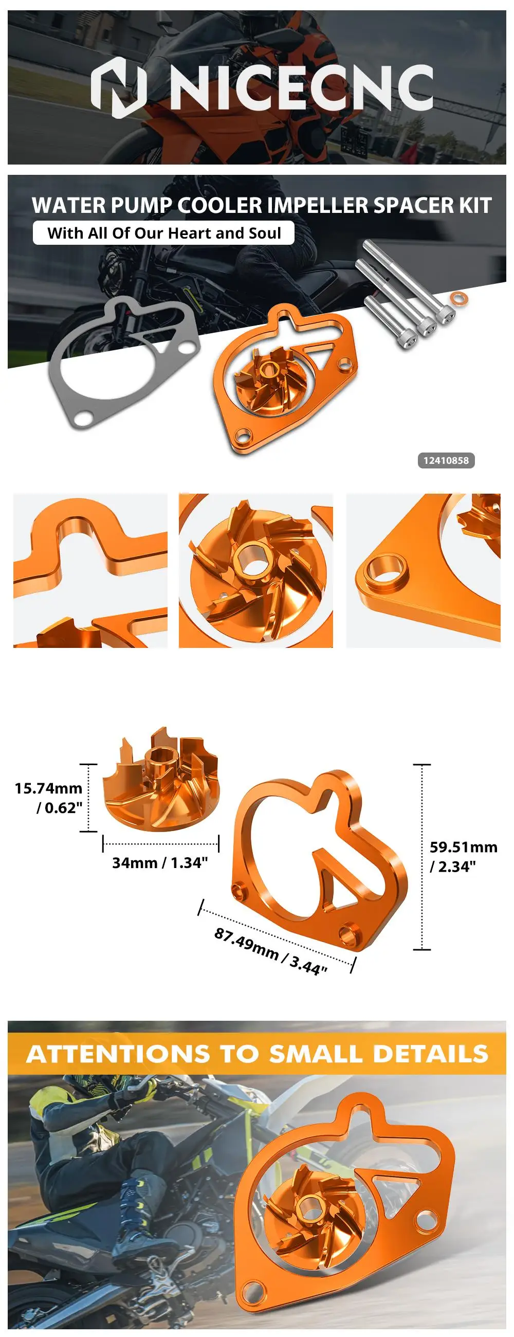NICECNC Für KTM EXC 300 250 XCW 2024 2025, Übergroße Wasserpumpe, Kühler, Laufrad, Abstandshalter für KTM SX 250 300 XC Husqvarna GasGas – Detail 1