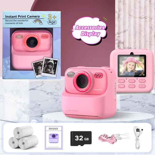 Regalo Bambini 3-12 Anni Fotocamera Istantanea Per Bambini 3-12 Anni  Stampa Foto, 1080p, Giochi, Regalo Compleanno/Natale Giocattolo Educativo