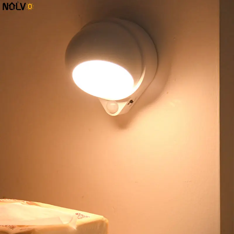 

Creative Design Motion Sensor Led Night Light Usb Rechargeable Night Lamp Portable Wireless Bedroom Bedside Wall Light
