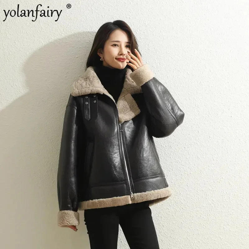 

Trend Winter Natural Fur Coat Women’s Real Sheep Shearing Jacket Female Sheepskin Coats Lamb Motorcycle Manteaux