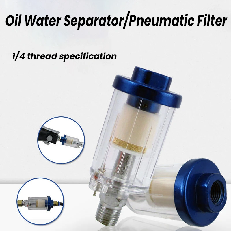 Air Oil Water Separator Filter Kit for 1/4 Inch Compressor Spray Paint Gun Water Trap Clear Painting