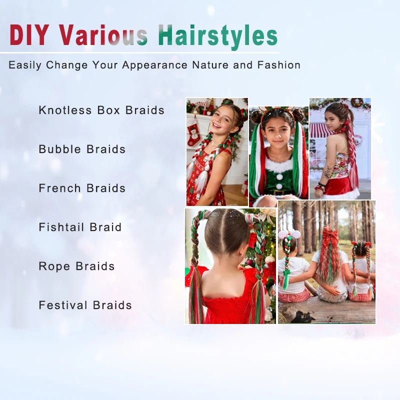 LUPU Red White and Green Christmas Ponytail Wig Suitable for Braiding 2 packs of 26 inch Colorful Holiday Hairstyle Accessories