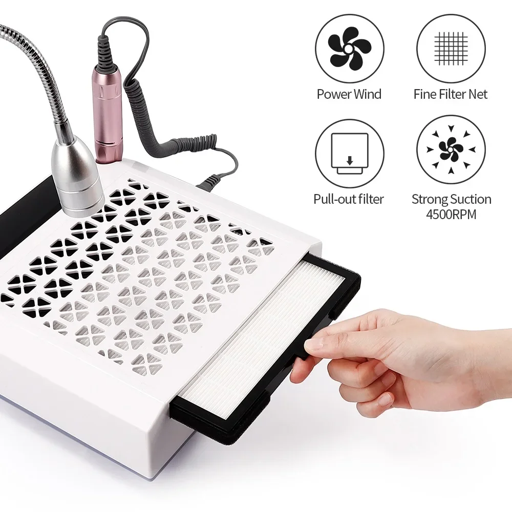 80W 30000RPM Powerful 4 in 1Nail Drill Machine Nail Suction Dust Collector Fan With Lamp Nail Vacuum Cleaner Manicure Polisher