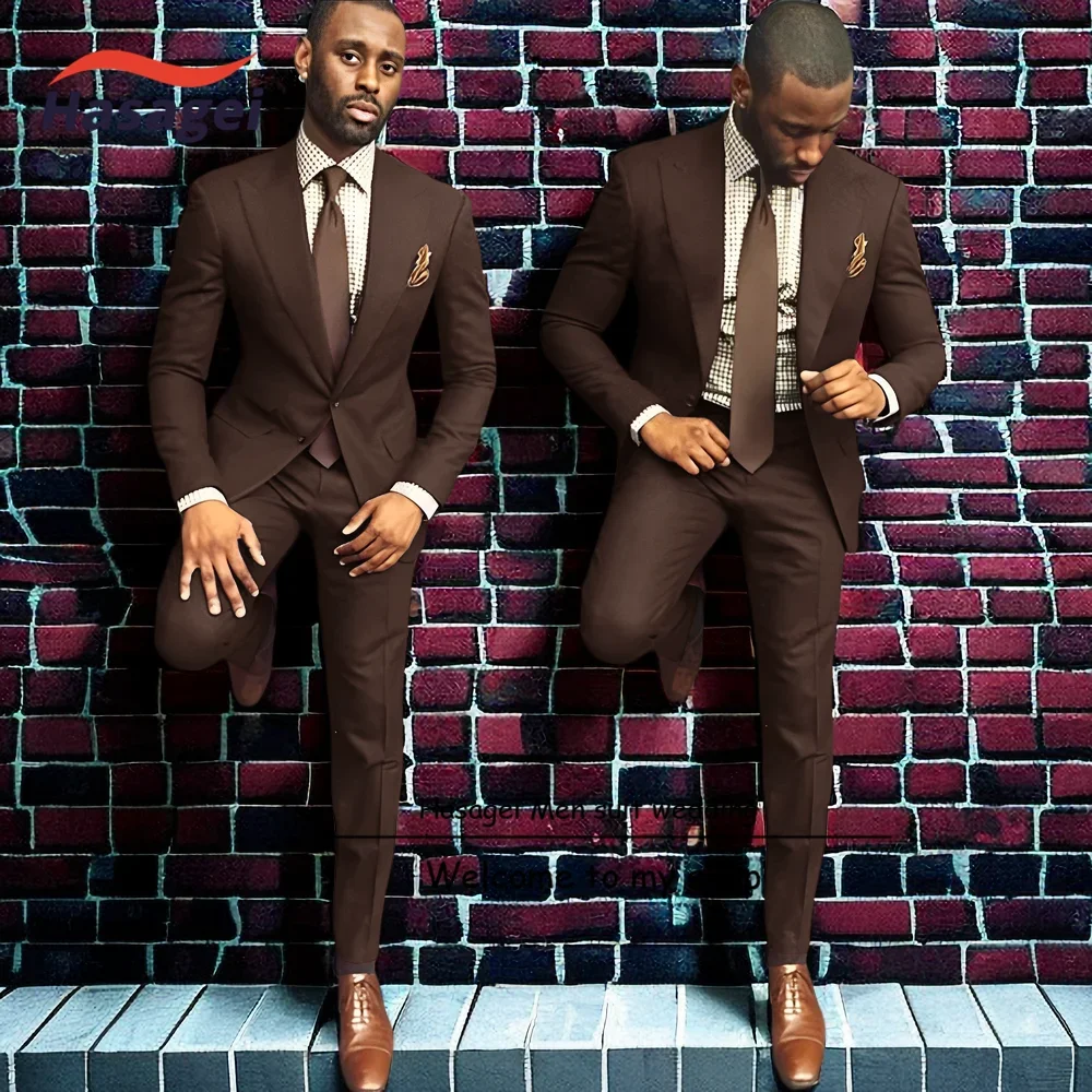 Burgundy Business Men's Suit Slim Fit Jacket and Pants 2-piece Set Formal Office Blazer Groom Wedding Tuxedo
