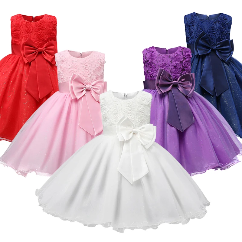 White Wedding Party Dress For Girls First Communion Dress Elegant Flower Girls Children Formal Evening Princess