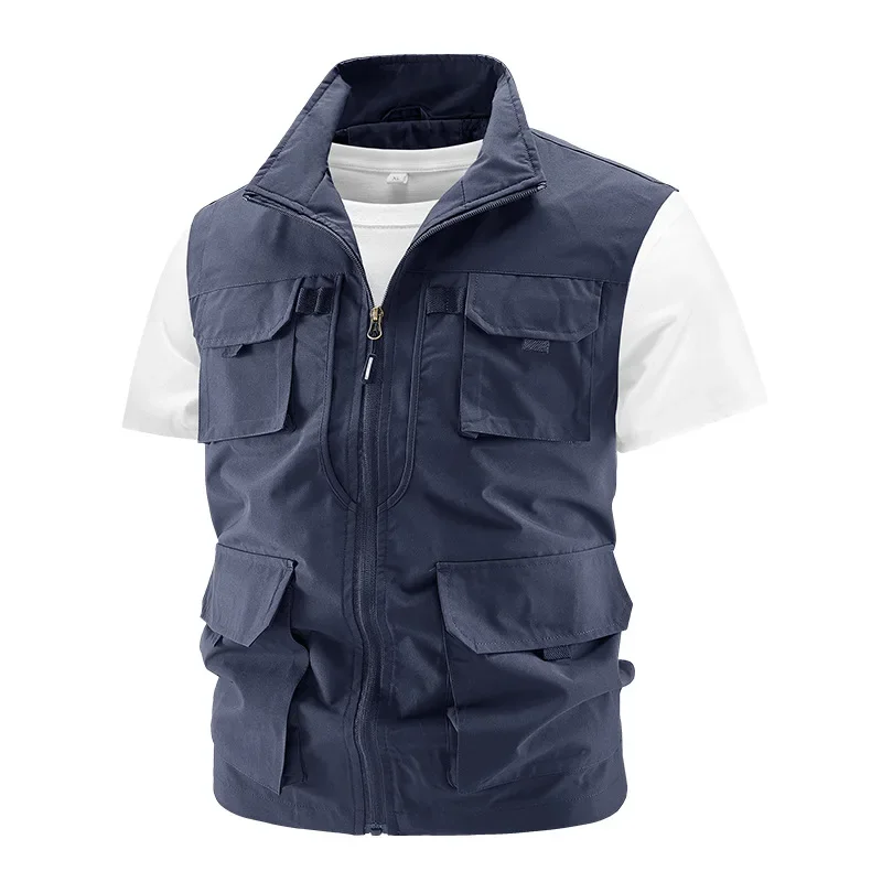 New Spring Autumn Men's Outdoor Casual Vest Fishing Photography Shoulder Vest Motorcycle Rider Jacket Men's Wear