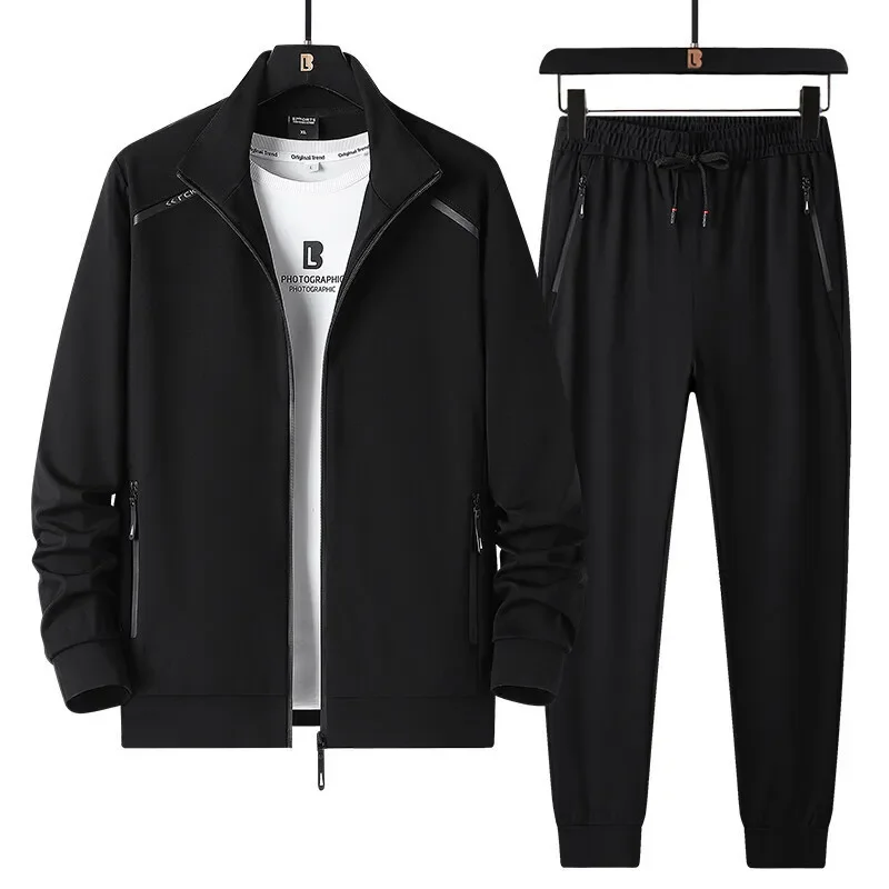 Spring And Autumn New Men's Sports Suit Casual Stand Collar Cardigan Two-Piece Set Chinese Roman Fabric Baseball Jersey