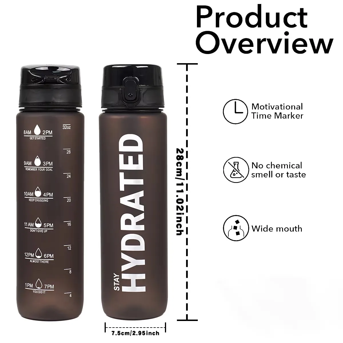 1000ml Gradient Sports Water Bottle with Time Marker - Leak-Proof & Durable
