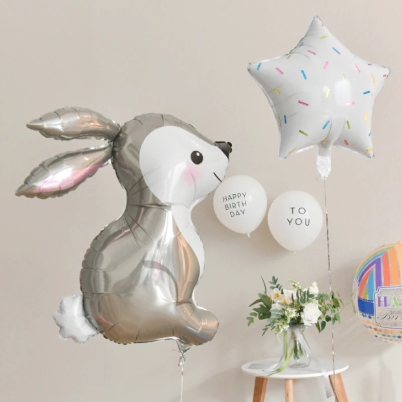 1 Pc Grey Bunny Foil Balloons Orecchie Lunghe Coniglio Animale Palloncino A Elio Baby Shower Forniture Per La Decorazione Della Festa Di Compleanno Di